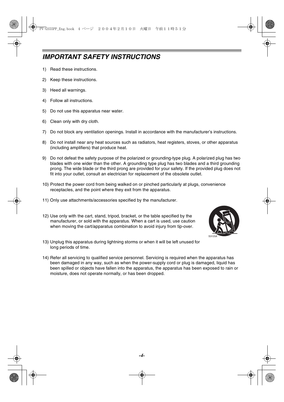 Important safety instructions | Philips PV-GS55 User Manual | Page 4 / 88