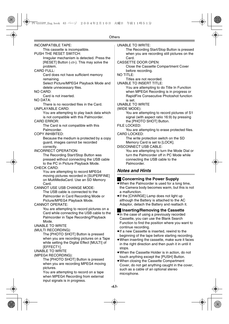 Notes and hints | Philips PV-GS55 User Manual | Page 63 / 88