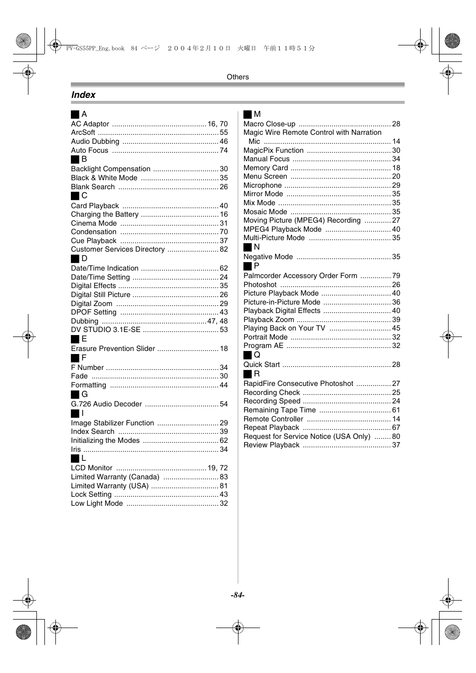 Index | Philips PV-GS55 User Manual | Page 84 / 88