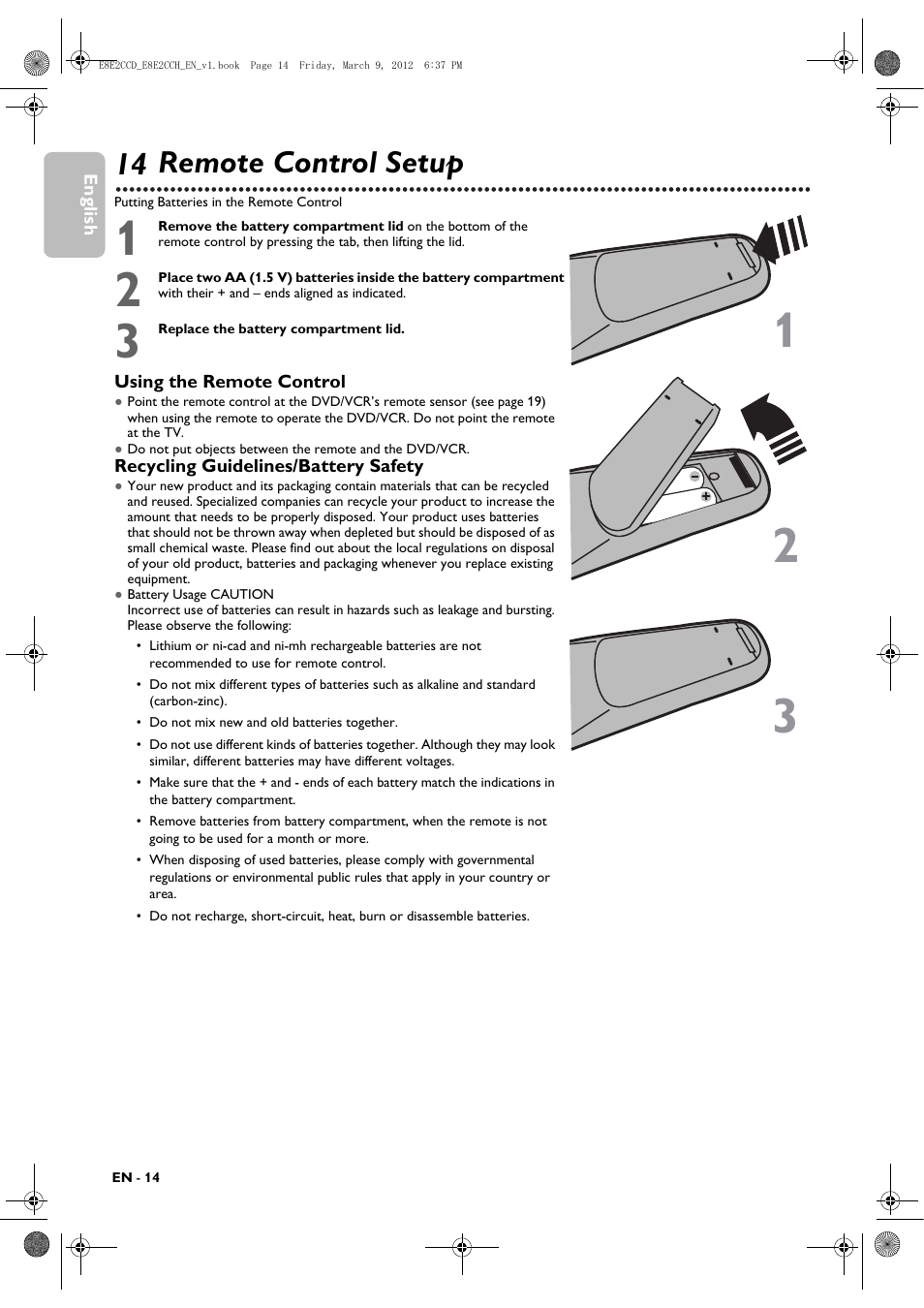 Remote control setup, 14 remote control setup | Philips DVP3345VB User Manual | Page 14 / 66