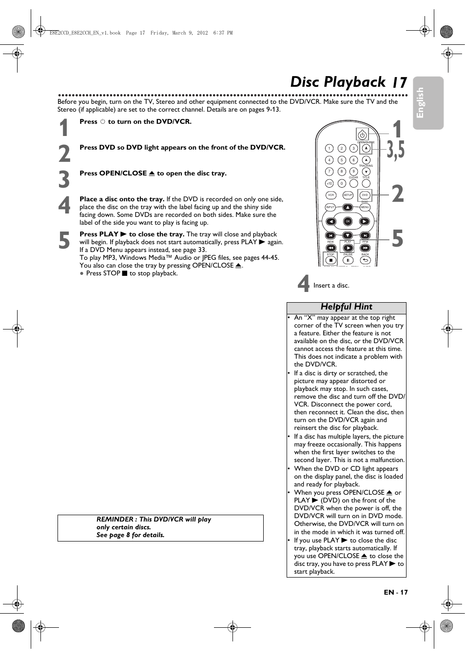 Disc playback, 17 disc playback | Philips DVP3345VB User Manual | Page 17 / 66