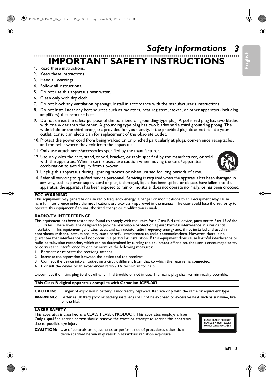 Safety informations, 3safety informations important safety instructions | Philips DVP3345VB User Manual | Page 3 / 66