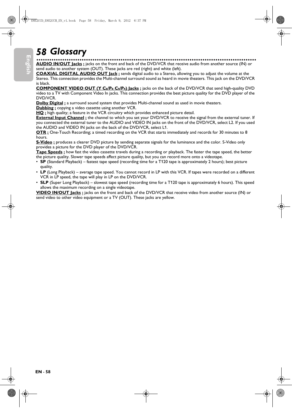 Information you may need, Glossary, English | Philips DVP3345VB User Manual | Page 58 / 66