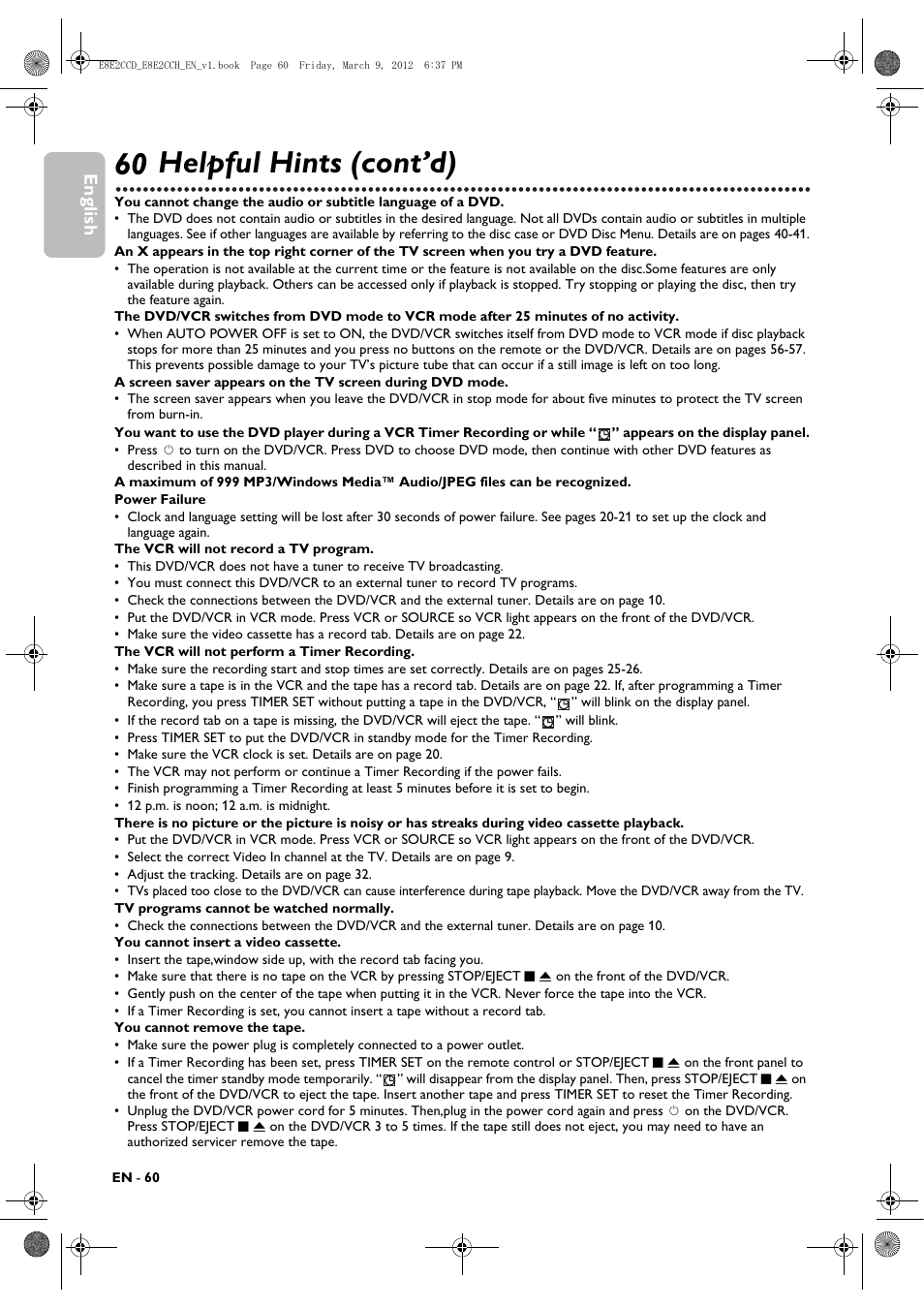 60 helpful hints (cont’d), English | Philips DVP3345VB User Manual | Page 60 / 66
