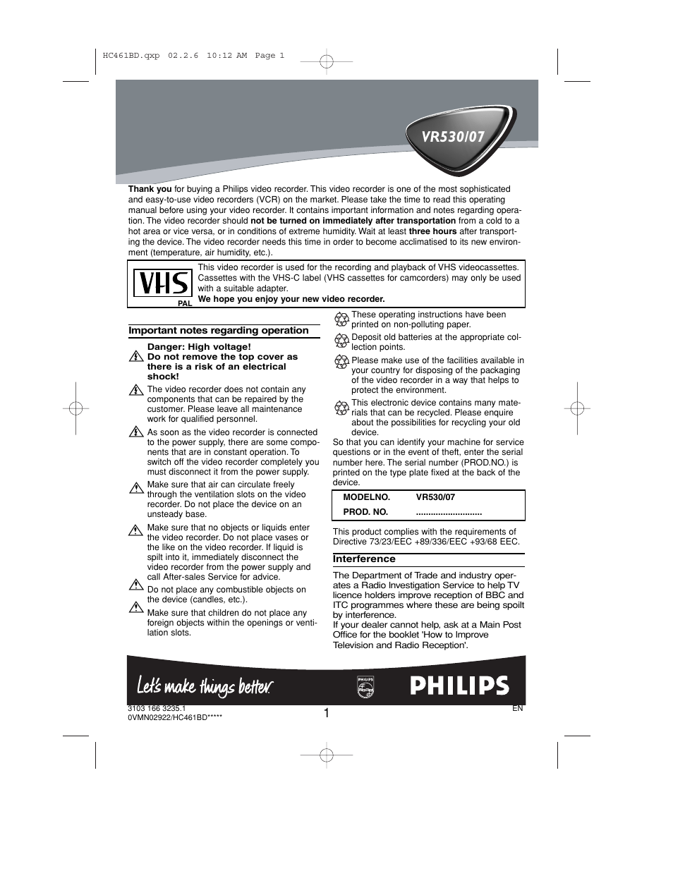 Philips VR530/07 User Manual | 16 pages