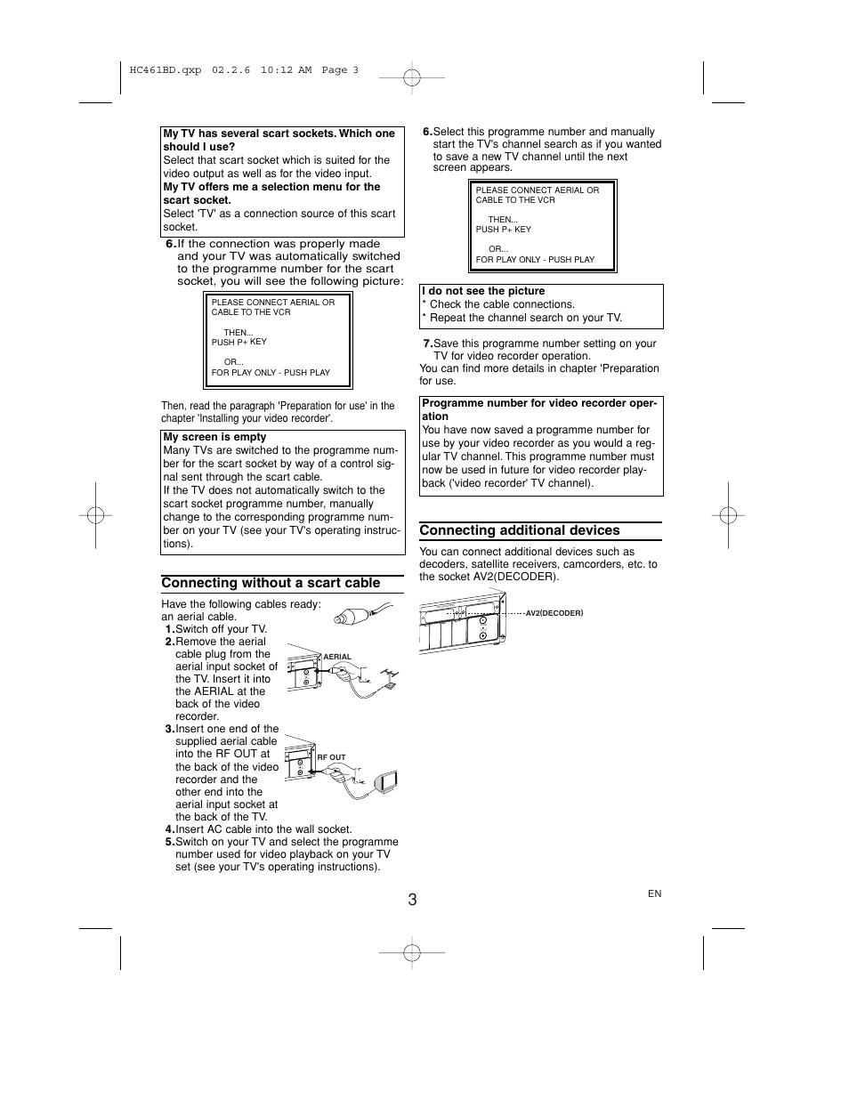 Connecting without a scart cable, Connecting additional devices | Philips VR530/07 User Manual | Page 3 / 16