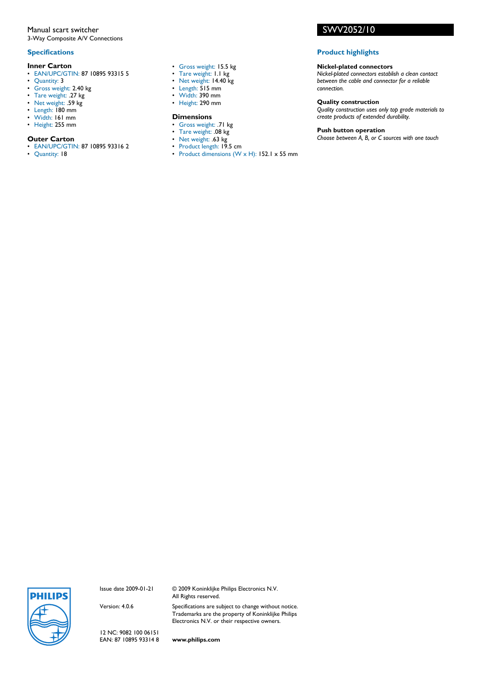 Philips SWV2052/10 User Manual | Page 2 / 2