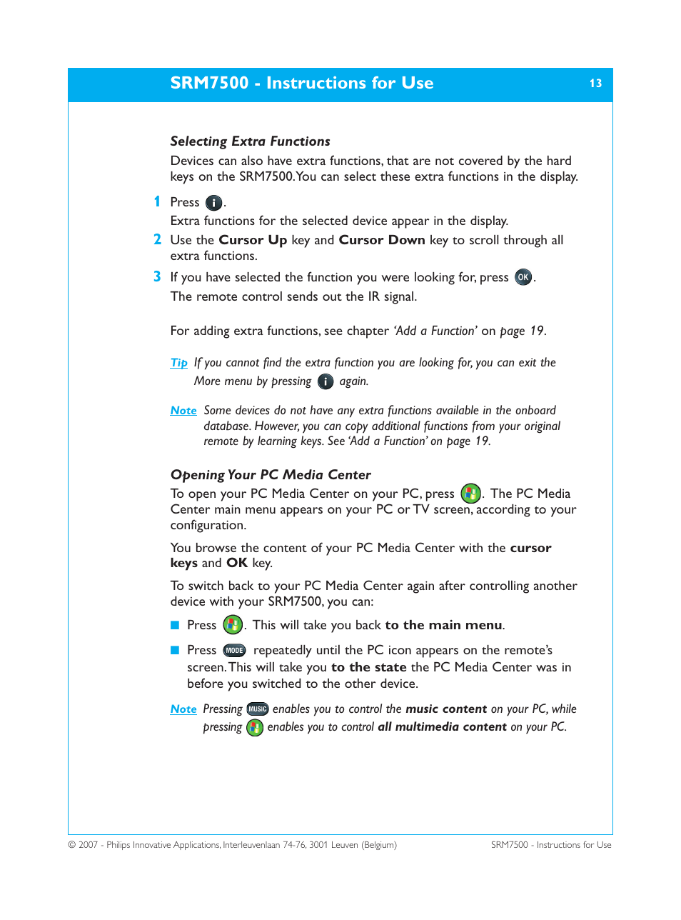 Srm7500 - instructions for use | Philips SRM7500 User Manual | Page 13 / 33