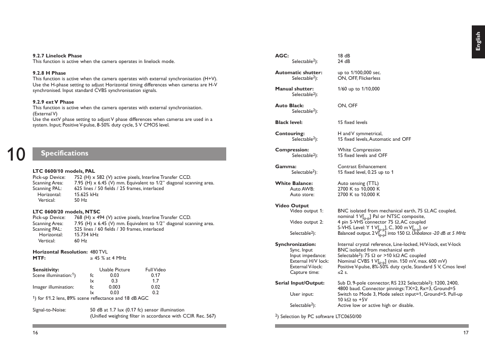 Specifications | Philips LTC0600 User Manual | Page 10 / 11