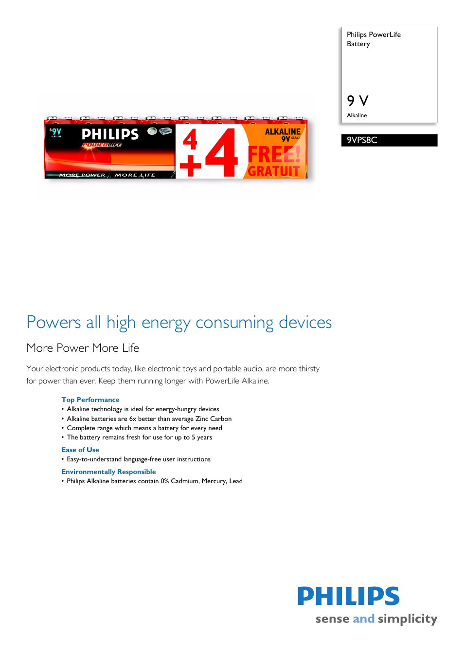 Philips PowerLife 9VPS8C User Manual | 2 pages