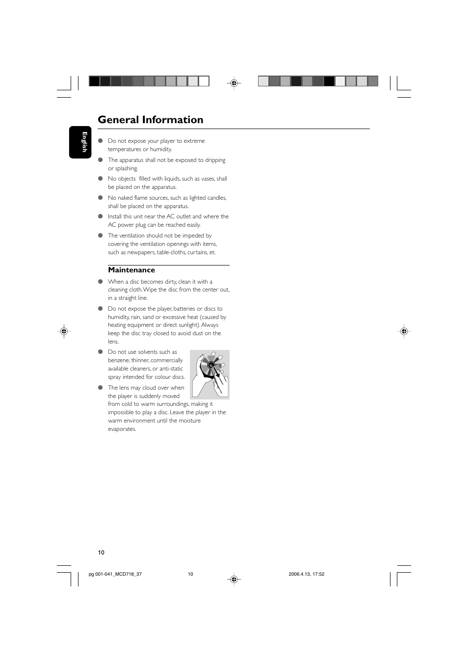 General information, Maintenance | Philips DVD Micro Theatre MCD718 User Manual | Page 10 / 43