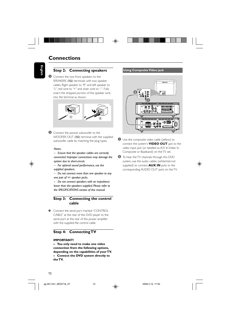 Connections | Philips DVD Micro Theatre MCD718 User Manual | Page 12 / 43