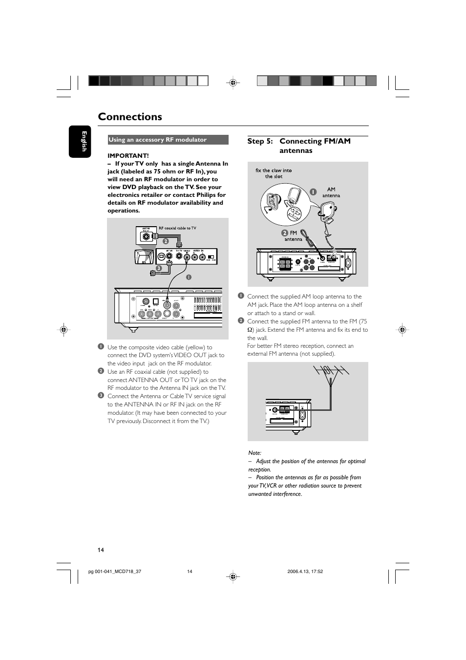 Connections | Philips DVD Micro Theatre MCD718 User Manual | Page 14 / 43