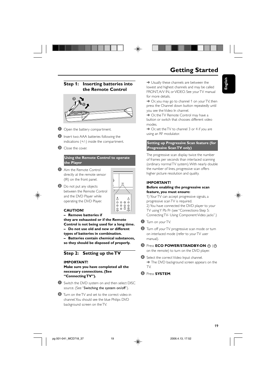 Getting started | Philips DVD Micro Theatre MCD718 User Manual | Page 19 / 43