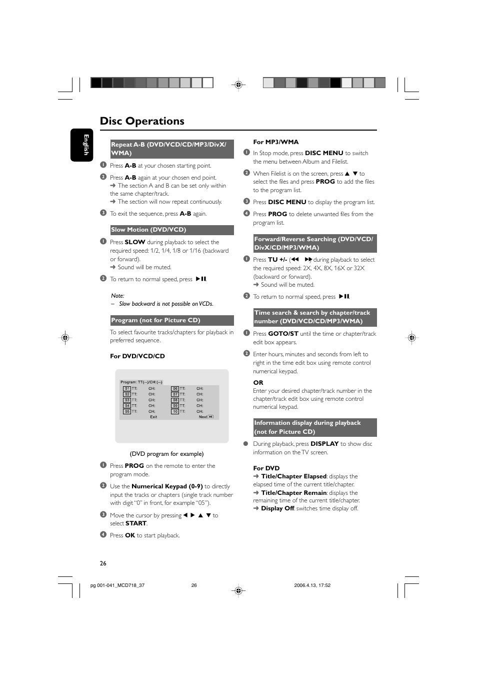 Disc operations | Philips DVD Micro Theatre MCD718 User Manual | Page 26 / 43