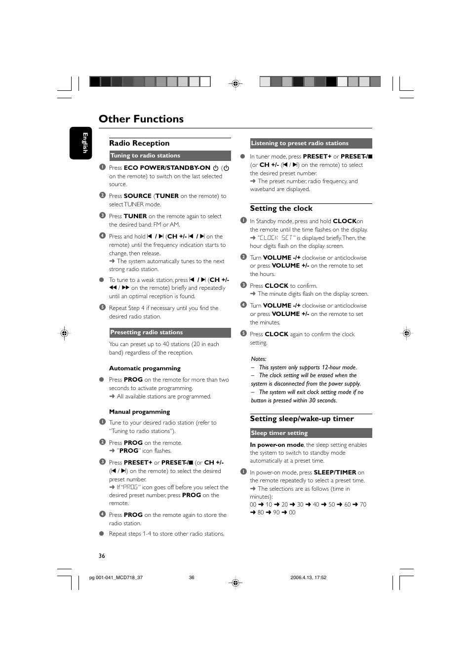 Other functions | Philips DVD Micro Theatre MCD718 User Manual | Page 36 / 43