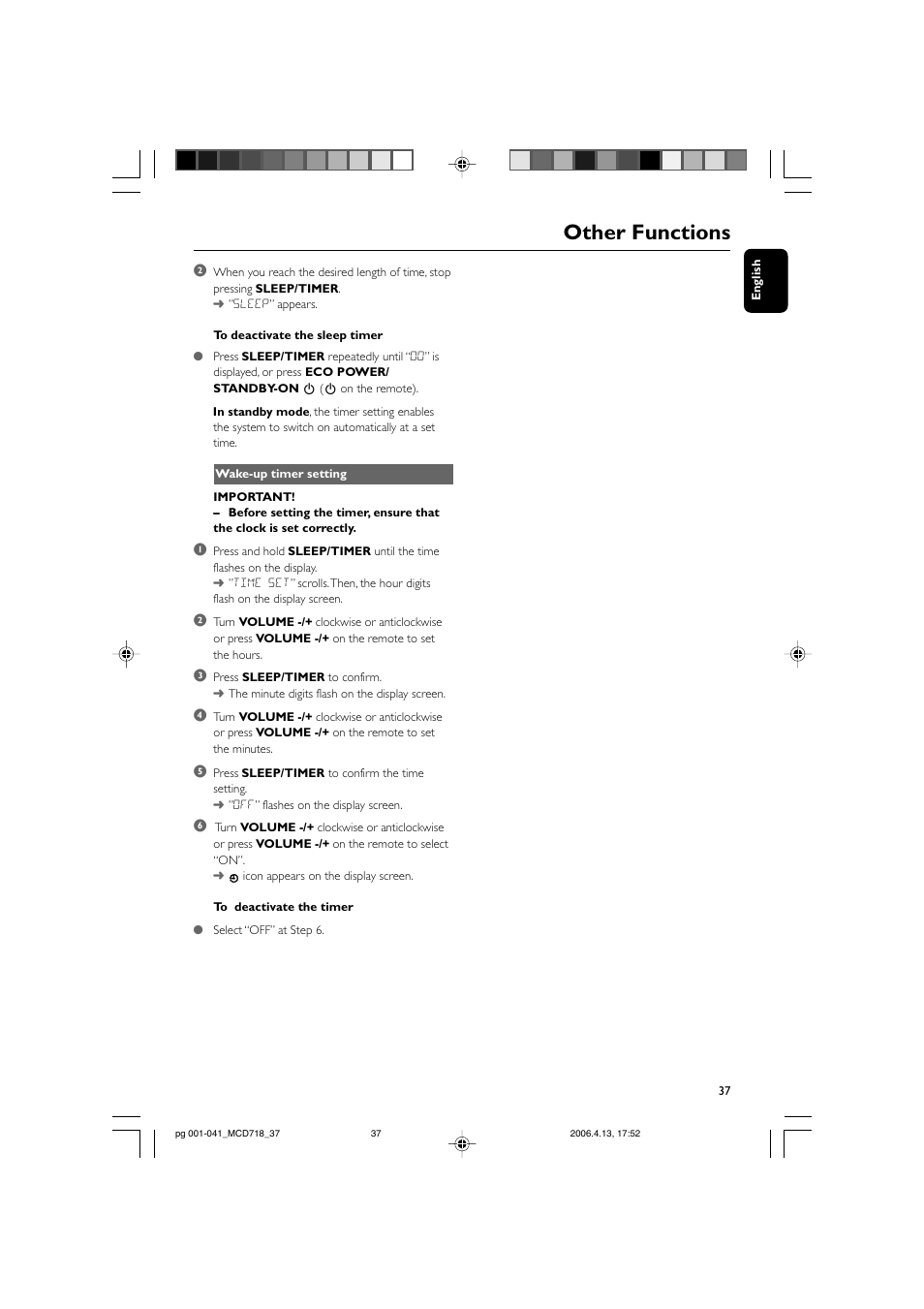 Other functions | Philips DVD Micro Theatre MCD718 User Manual | Page 37 / 43