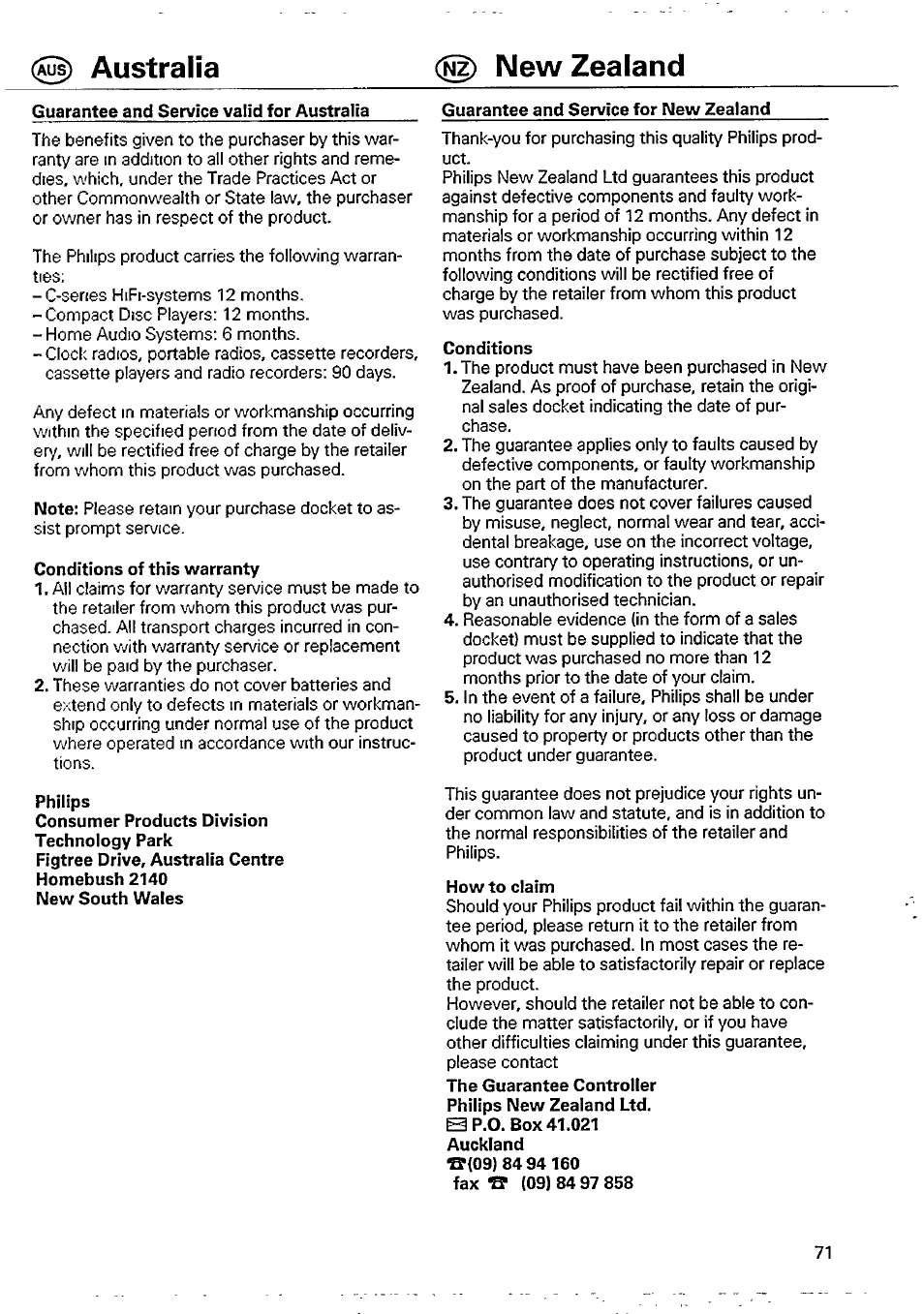 Australia ® new zealand | Philips AJ3840/00M User Manual | Page 12 / 15