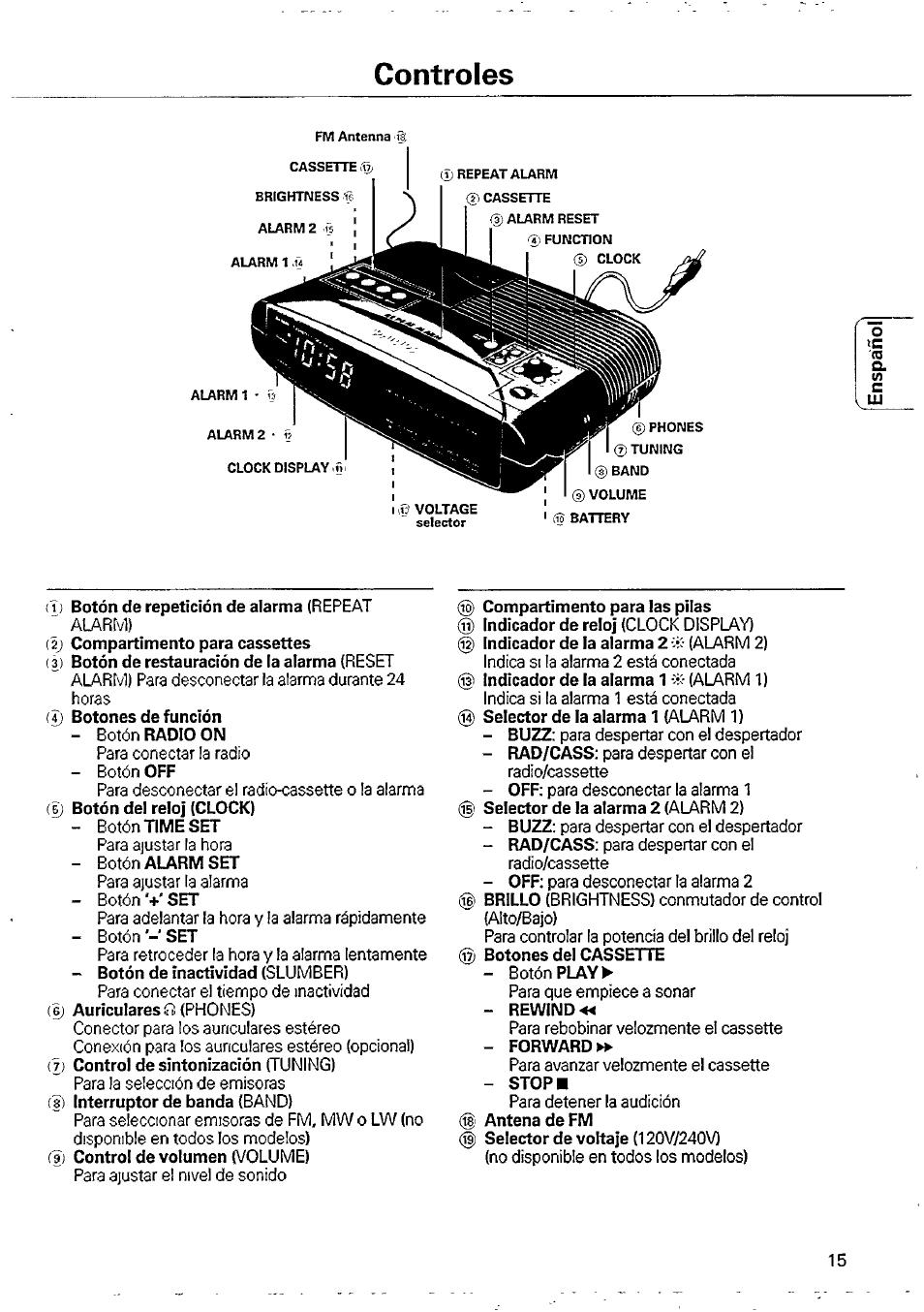 Controles | Philips AJ3840/00M User Manual | Page 4 / 15