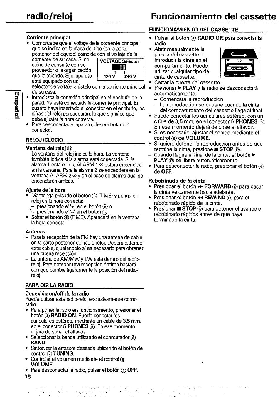 Radio/reloj funcionamiento dei cassette | Philips AJ3840/00M User Manual | Page 5 / 15