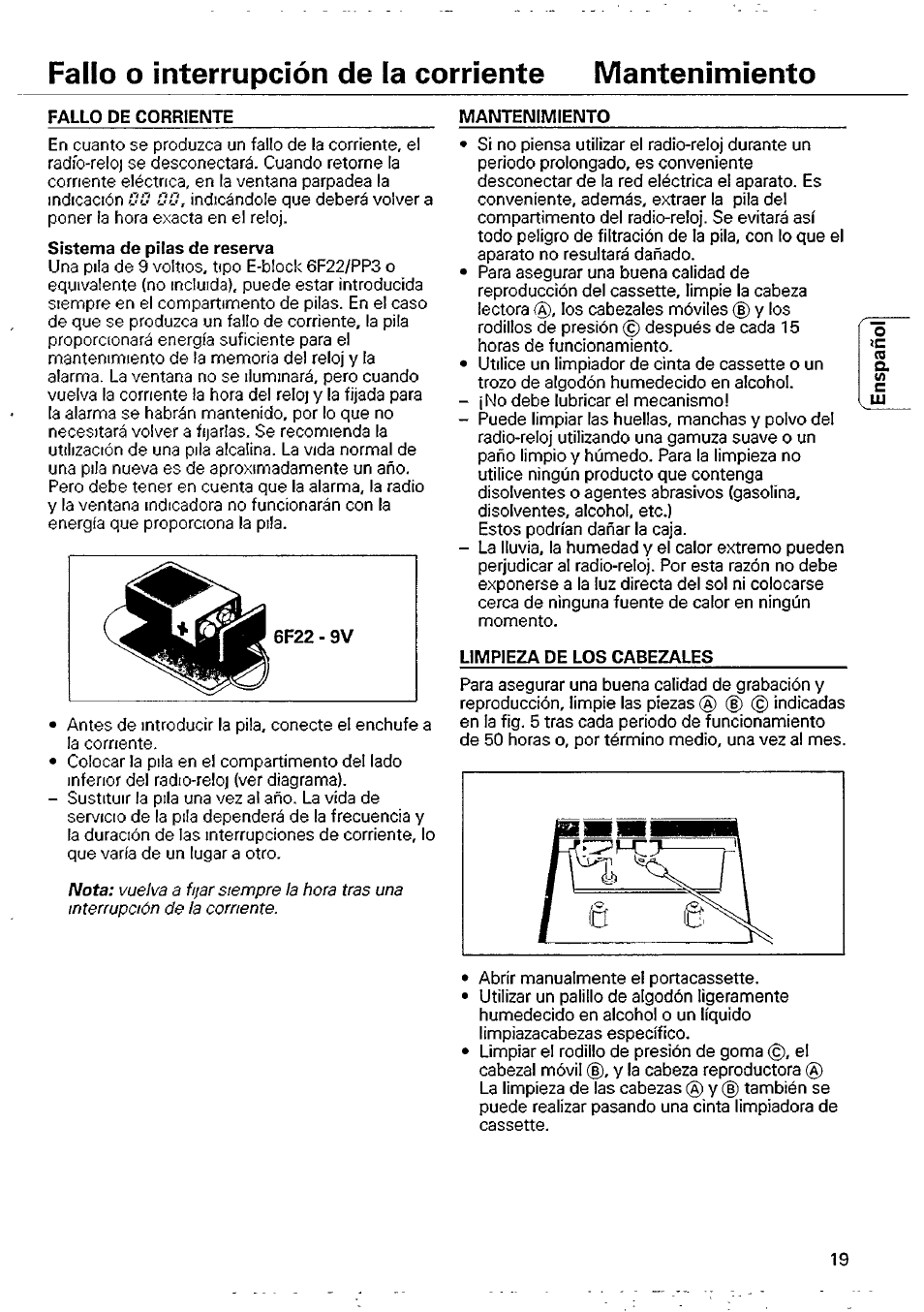 Fallo o interrupción de la corriente mantenimiento | Philips AJ3840/00M User Manual | Page 8 / 15