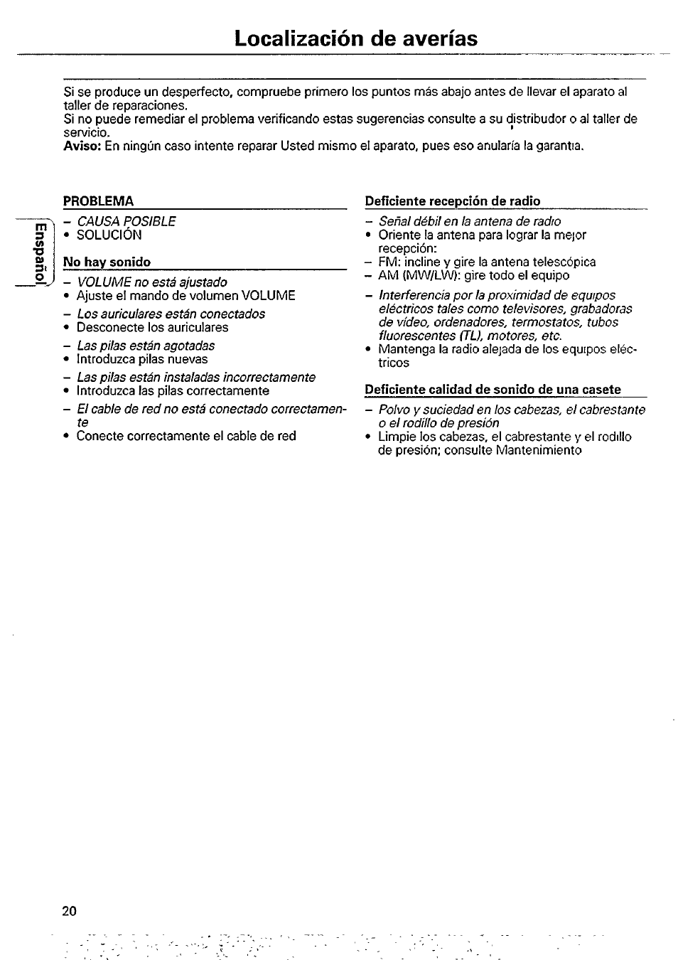 Localización de averías | Philips AJ3840/00M User Manual | Page 9 / 15