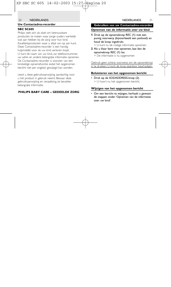 Philips 1IN-TOUCH ADDRESS RECORDER SBC SC605 User Manual | Page 11 / 30