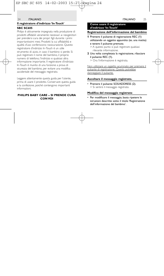 Philips 1IN-TOUCH ADDRESS RECORDER SBC SC605 User Manual | Page 13 / 30