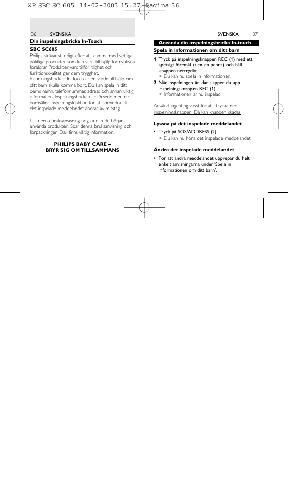 Philips 1IN-TOUCH ADDRESS RECORDER SBC SC605 User Manual | Page 19 / 30