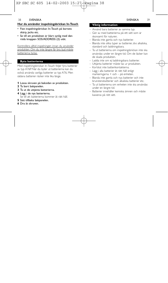 Philips 1IN-TOUCH ADDRESS RECORDER SBC SC605 User Manual | Page 20 / 30