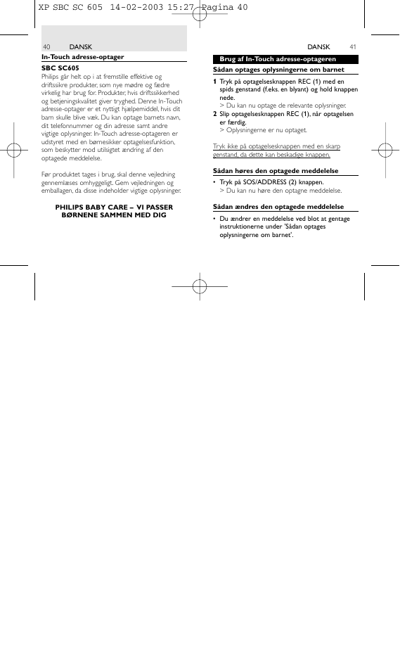 Philips 1IN-TOUCH ADDRESS RECORDER SBC SC605 User Manual | Page 21 / 30