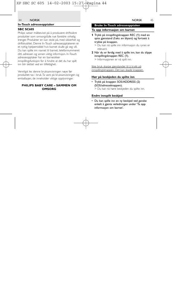 Philips 1IN-TOUCH ADDRESS RECORDER SBC SC605 User Manual | Page 23 / 30