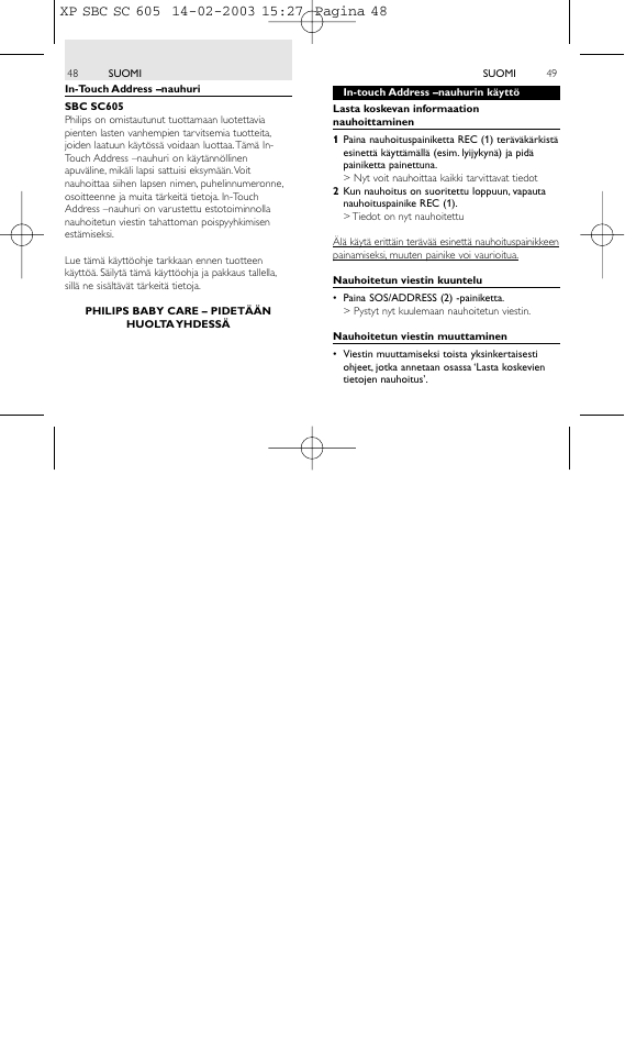 Philips 1IN-TOUCH ADDRESS RECORDER SBC SC605 User Manual | Page 25 / 30