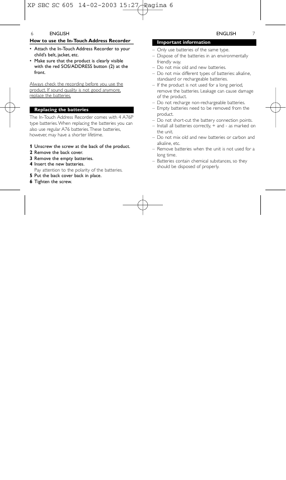 Philips 1IN-TOUCH ADDRESS RECORDER SBC SC605 User Manual | Page 4 / 30