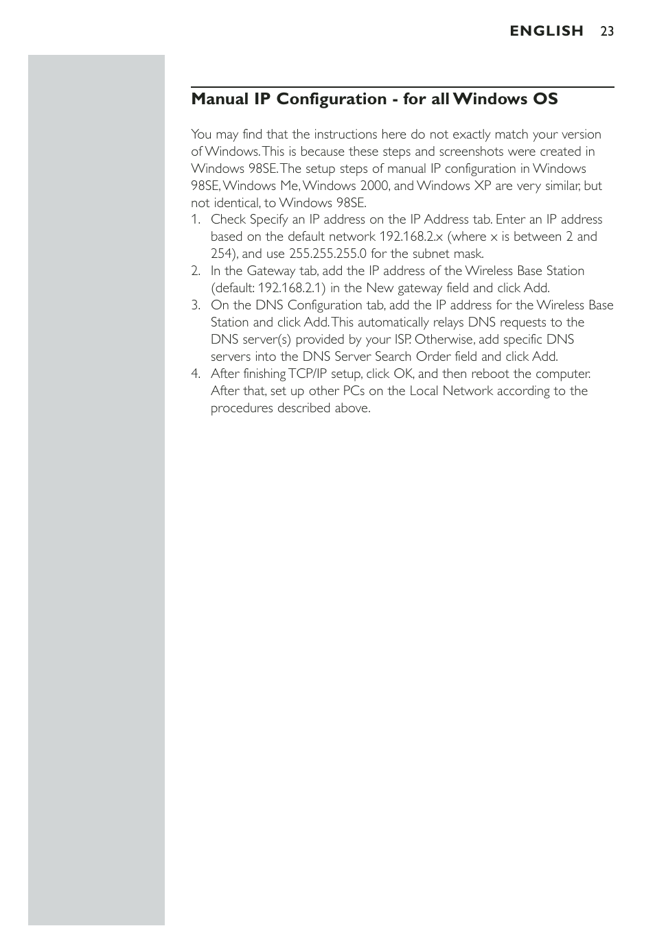 Manual ip configuration - for all windows os | Philips CPWBS001 User Manual | Page 23 / 64