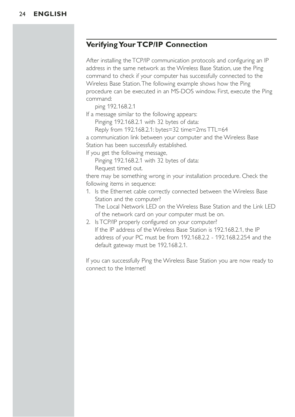 Verifying your tcp/ip connection | Philips CPWBS001 User Manual | Page 24 / 64