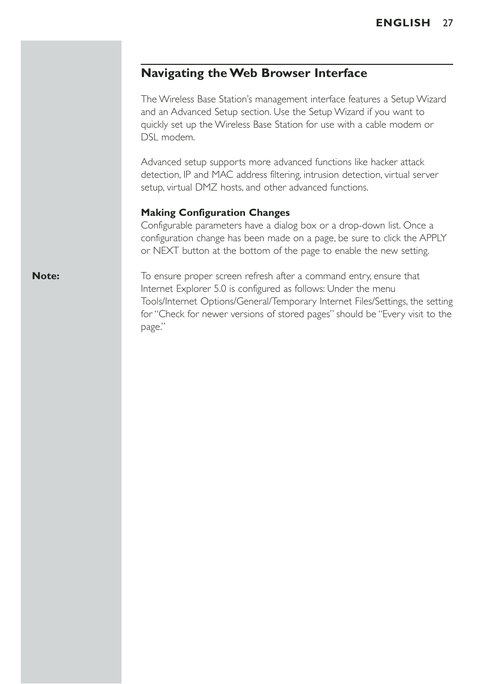 Navigating the web browser interface, Making configuration changes | Philips CPWBS001 User Manual | Page 27 / 64