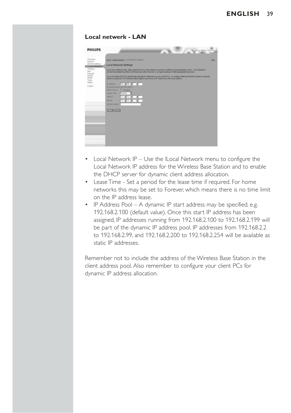 Local netwerk - lan | Philips CPWBS001 User Manual | Page 39 / 64