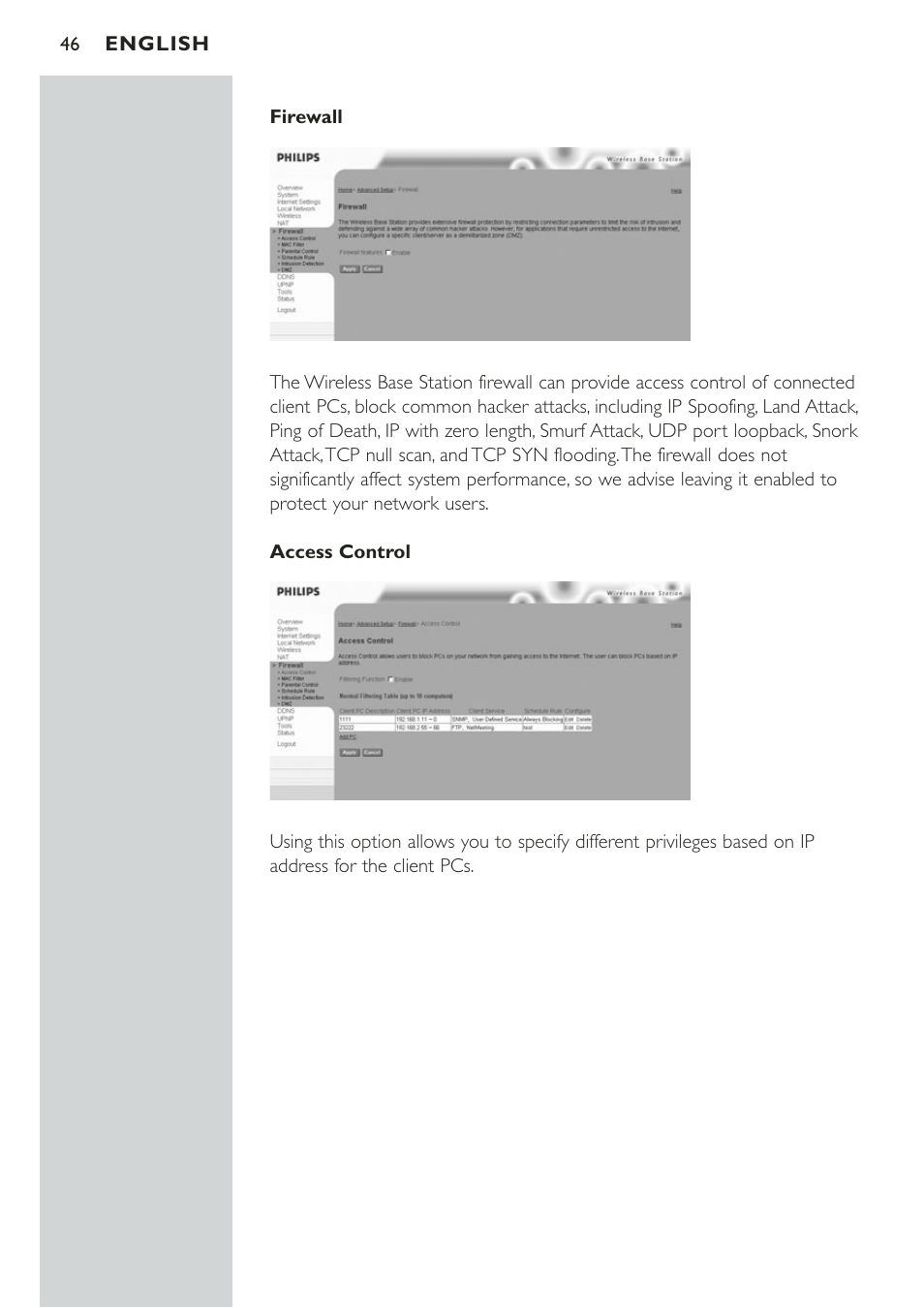 Firewall | Philips CPWBS001 User Manual | Page 46 / 64