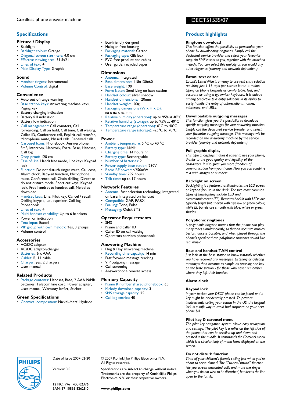 Philips DECT5153S User Manual | Page 2 / 2