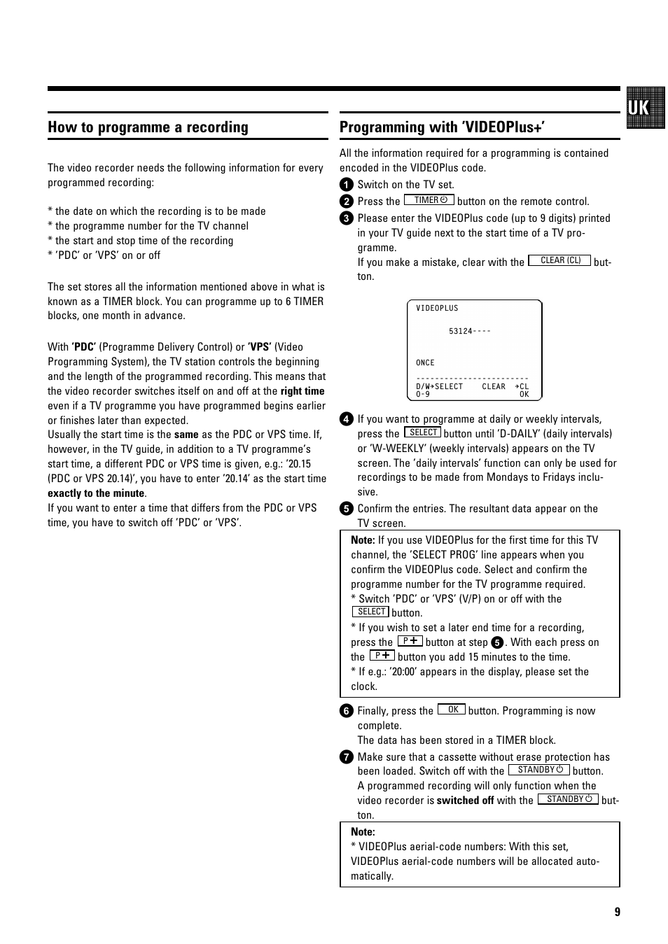 How to programme a recording, Programming with ’videoplus | Philips TYPE VR 175 User Manual | Page 11 / 18