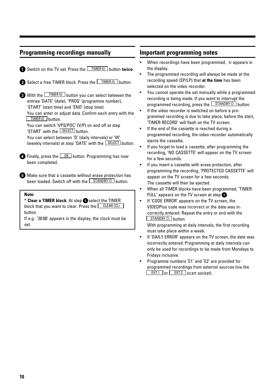 Programming recordings manually | Philips TYPE VR 175 User Manual | Page 12 / 18