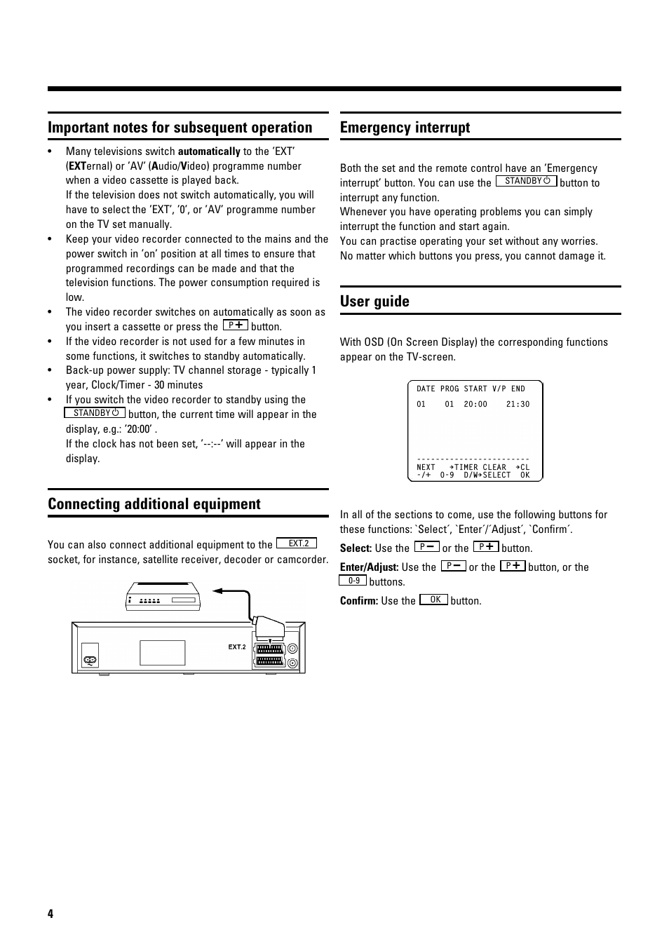 Connecting additional equipment, Emergency interrupt, User guide | Philips TYPE VR 175 User Manual | Page 6 / 18