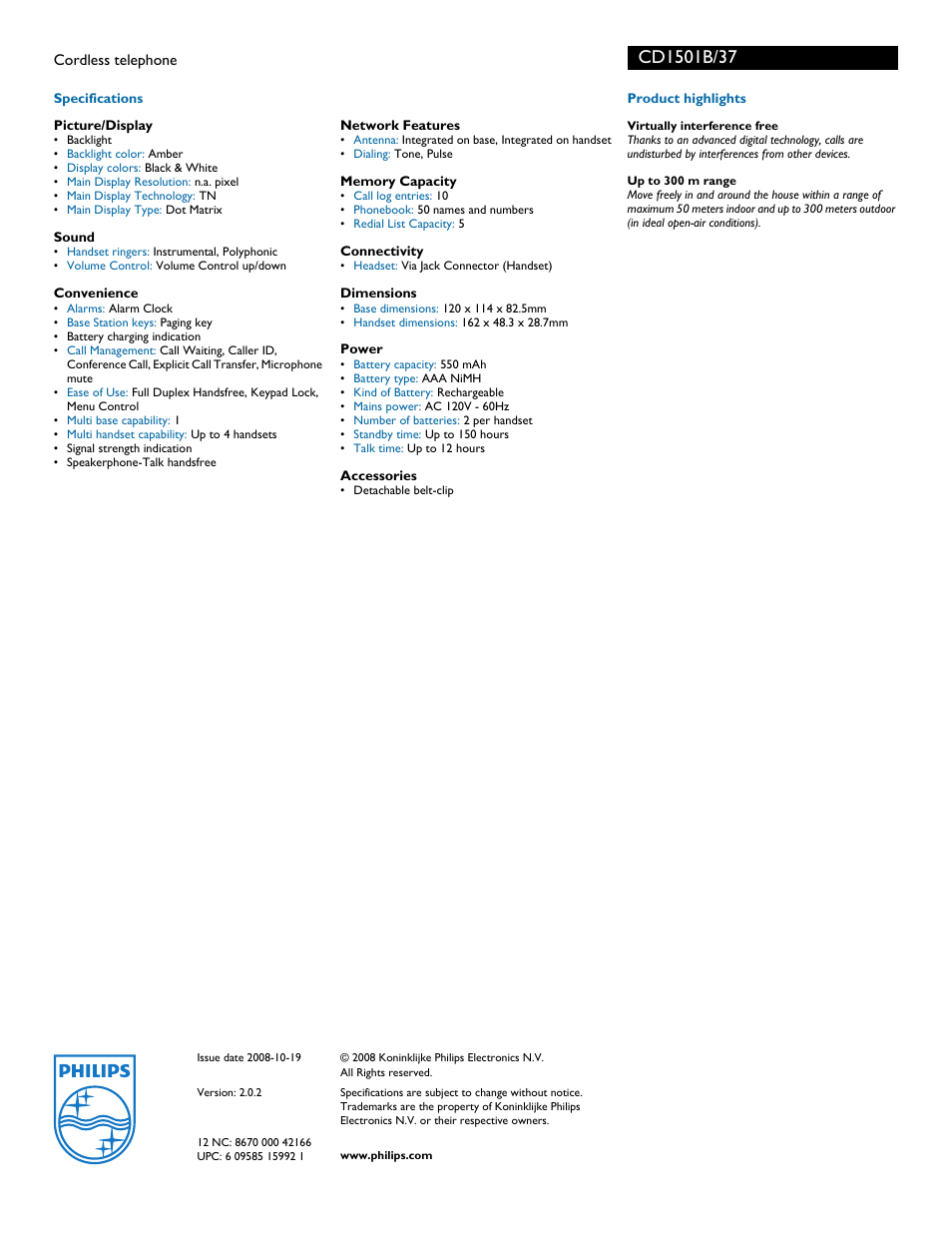 Philips CD1501B User Manual | Page 2 / 2