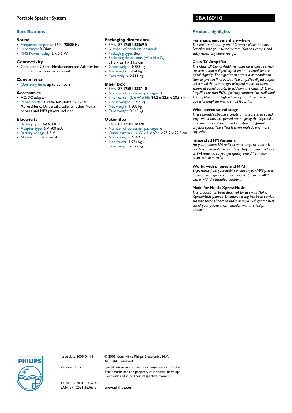 Philips SBA160 User Manual | Page 2 / 2