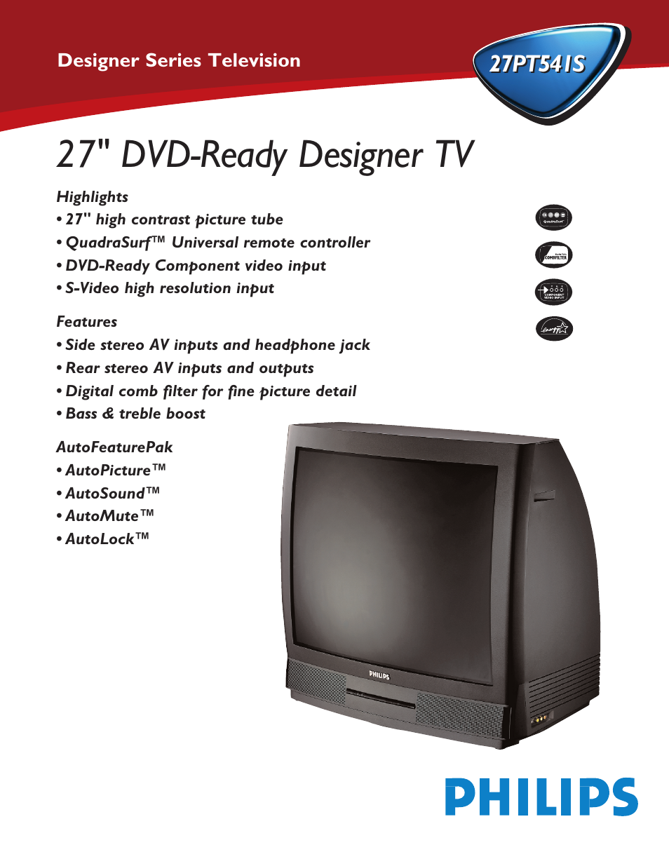 Philips 27PT541S User Manual | 2 pages