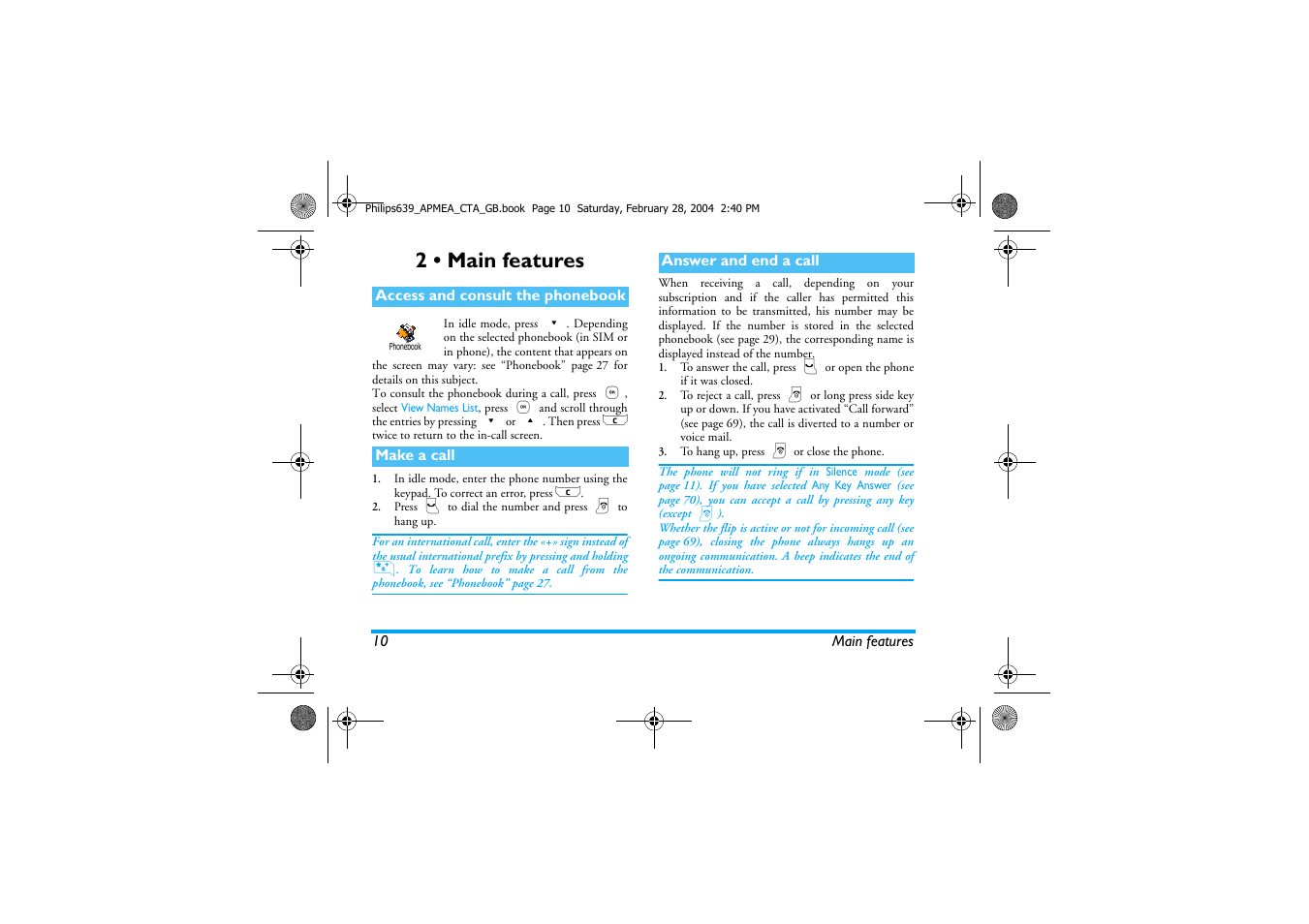 2 • main features | Philips 639 User Manual | Page 11 / 100