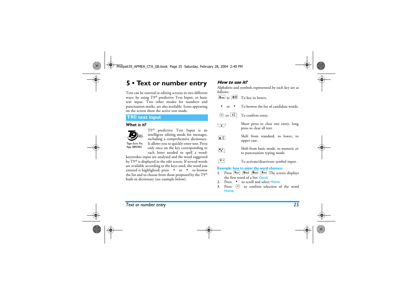 5 • text or number entry | Philips 639 User Manual | Page 26 / 100