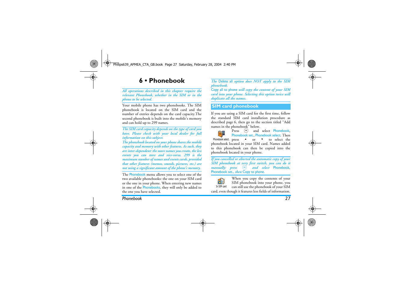 6 • phonebook | Philips 639 User Manual | Page 28 / 100