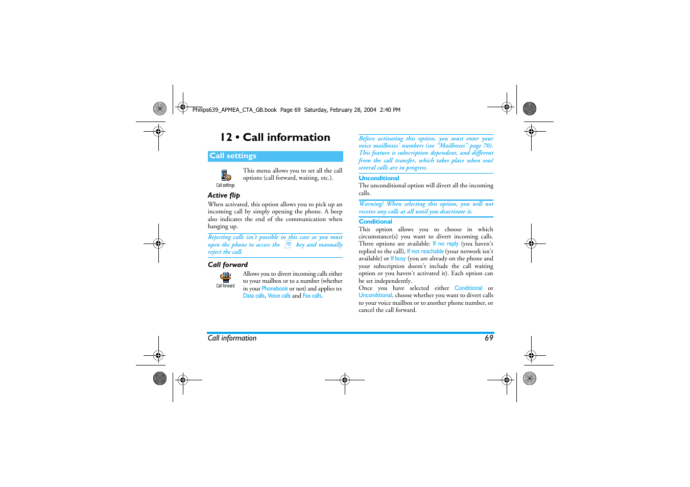 12 • call information | Philips 639 User Manual | Page 70 / 100